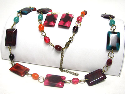 Rectangle resin and acryl stick link long necklace set