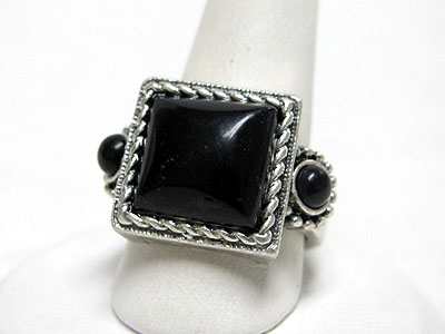 Square shape natural stone adjustable size fashion ring 