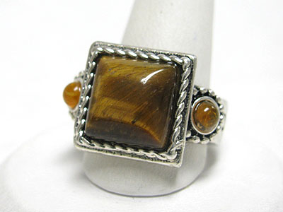 Square shape natural stone adjustable size fashion ring 