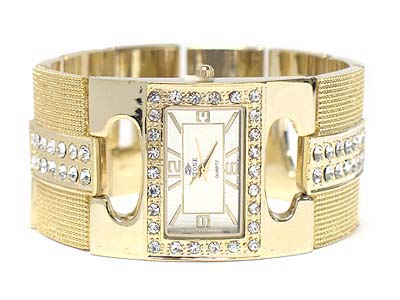 Crystal stone stud mesh pattern deco band watch