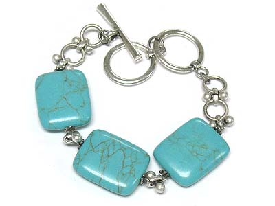 Turquoise square shape stone toggle bracelet