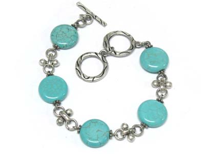 Multi turquoise stone round shape toggle bracelet