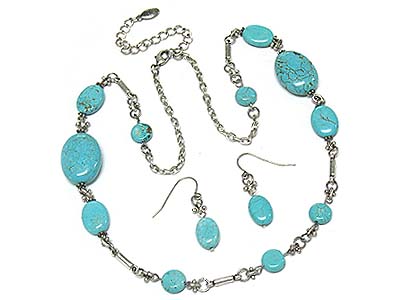 Multi shape turquoise stone necklace and earring set