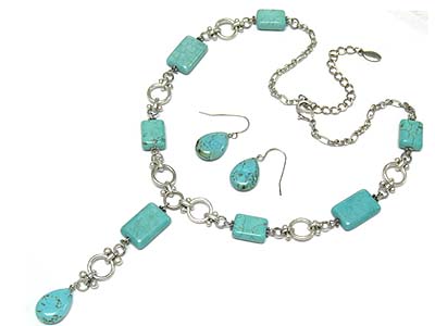 Turquoise drop y-shape necklace and earring set