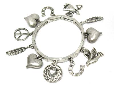 Multi shape metal charm stretch bracelet 