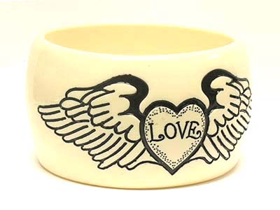 Resin and hand curved message bangle - love