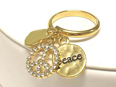 Multi crystal stud small charm adjustable ring - peace