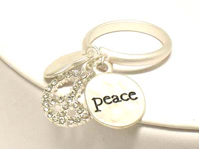 Multi crystal stud small charm adjustable ring - peace