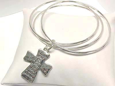 Bible phrace inscribed cross charm triple bangle