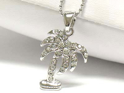 Made in korea whitegold plating crystal stud palm tree pendant necklace 