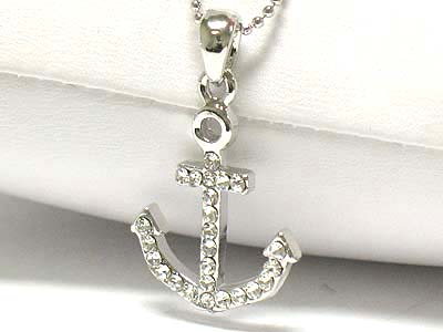 Made in korea whitegold plating crystal stud anchor  pendant necklace