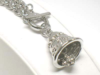 Made in korea whitegold plating crystal bell toggle necklace