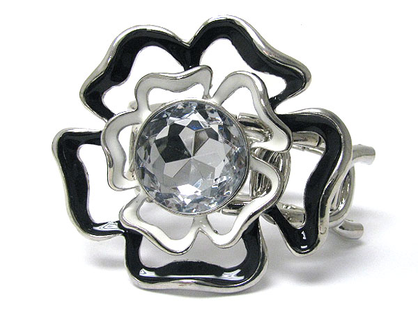 Facet glass stone and metal large flower stretch bracelet