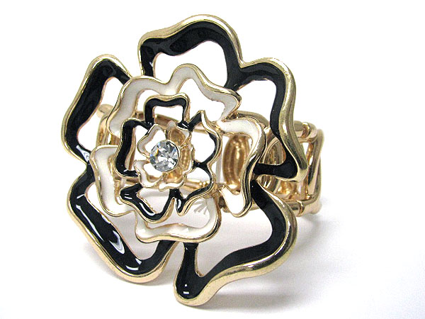 Facet glass stone and metal large flower stretch bracelet