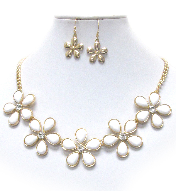 Facet acrylic stone deco multi flower link necklace earring set