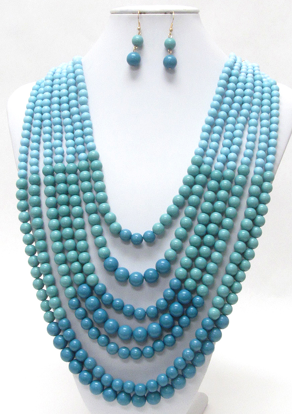 7 layered multi color pearl chain necklace earring set