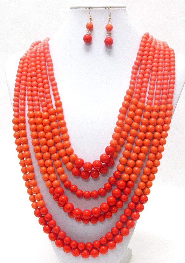 7 layered multi color pearl chain necklace earring set