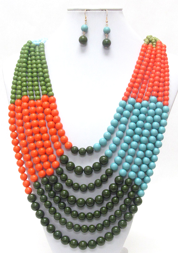 7 layered multi color pearl chain necklace earring set