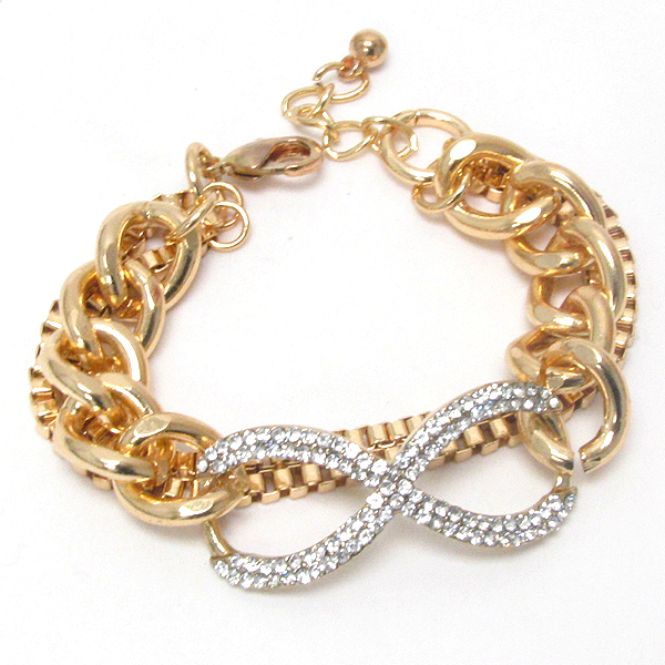 Crystal deco infinity and thick and tube chain bracelet