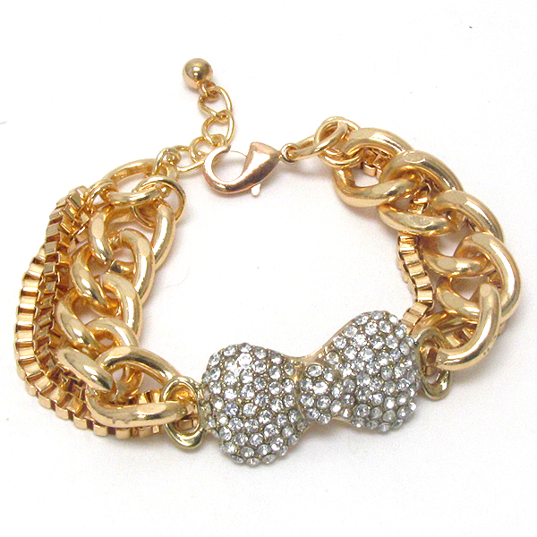 Crystal deco bow and thick and tube chain bracelet