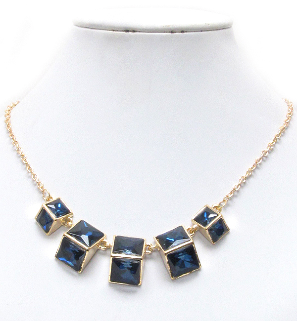 Crystal square stone deco link necklace