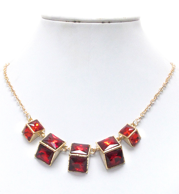 Crystal square stone deco link necklace