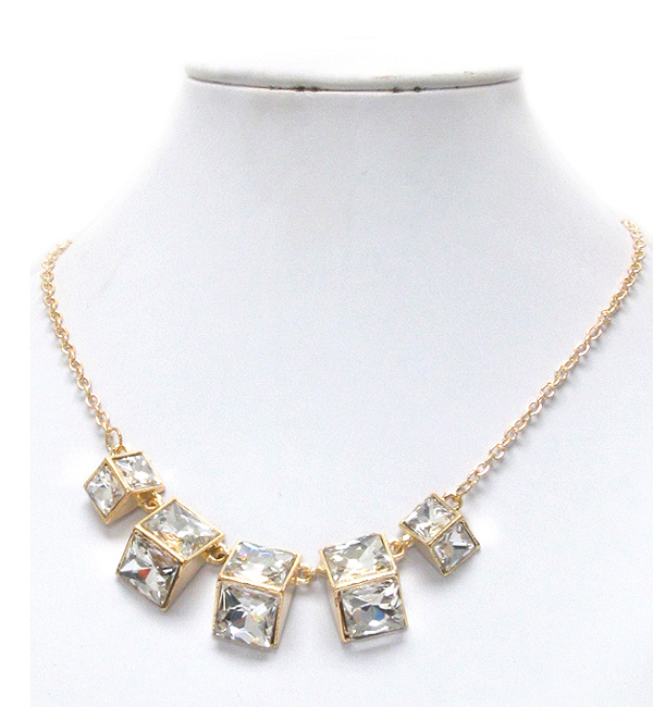 Crystal square stone deco link necklace