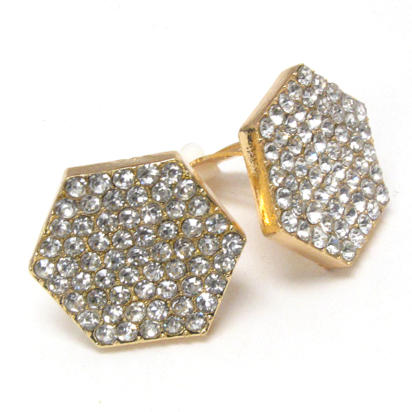 Multi crystal stud hexagon clip earring