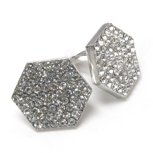 Multi crystal stud hexagon clip earring