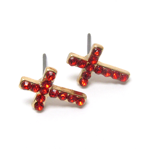 Premier electro plating crystal cross stud earring