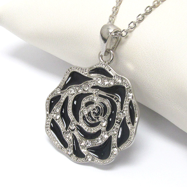 Premier electro plating crystal and epoxy deco rose pendant necklace