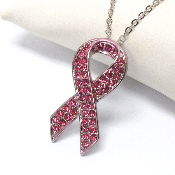 Premier electro plating crsytal pink ribbon pendant necklace