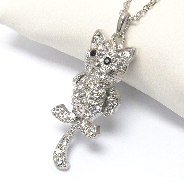 Premier electro plating crystal kitty pendant necklace