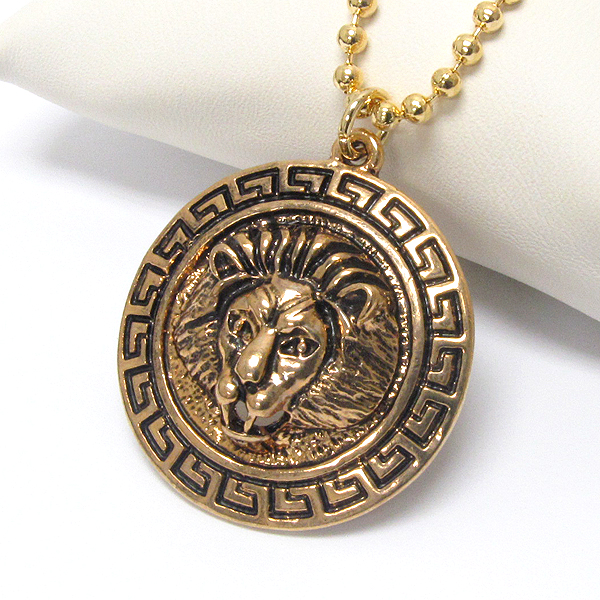 Premier electro plating lion head metal disk pendant necklace