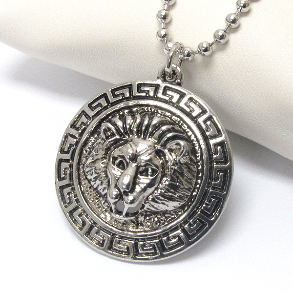 Premier electro plating lion head metal disk pendant necklace