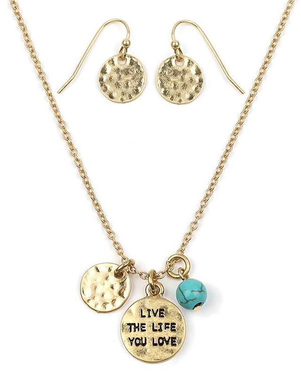 Inspiration message disk necklace set - live the life you love