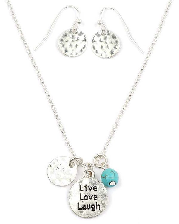 Inspiration message disk necklace set - live the life you love