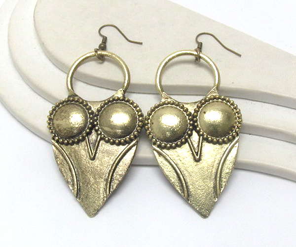 Owl theme antique metal earring