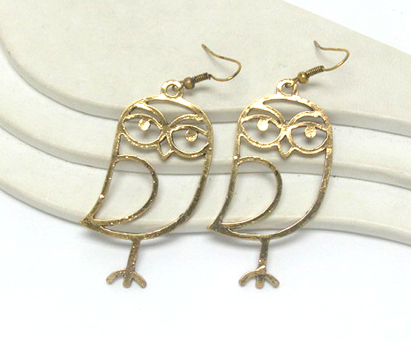 Owl theme antique metal earring