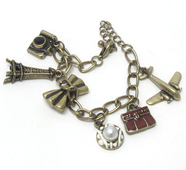 Metal crystal travel charm bracelet