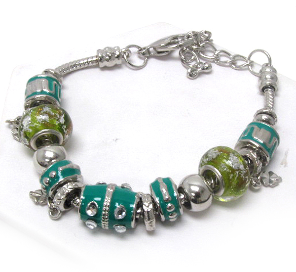 Crystal and multi murano glass ring link pandora style bracelet