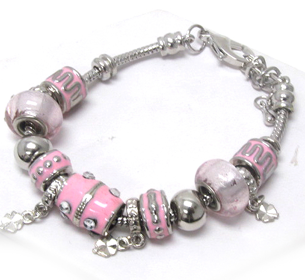 Crystal and multi murano glass ring link pandora style bracelet