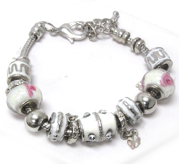 Crystal and multi murano glass ring link pandora style bracelet