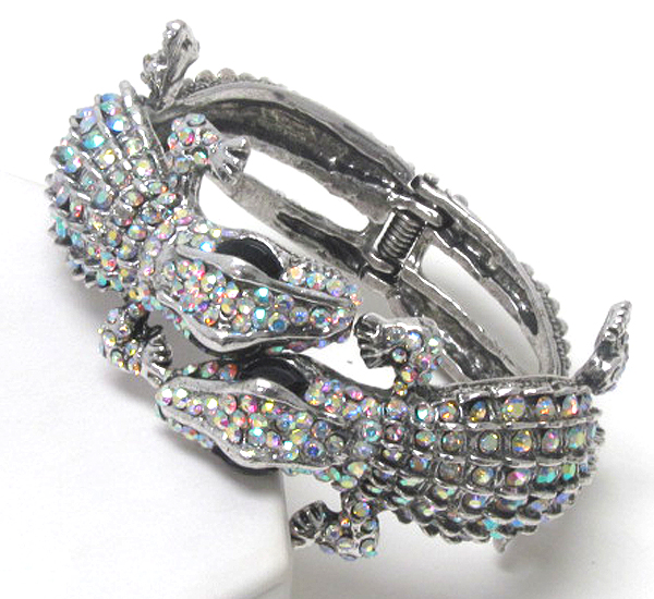 Double fashion crystal metal crocodile hinge bracelet