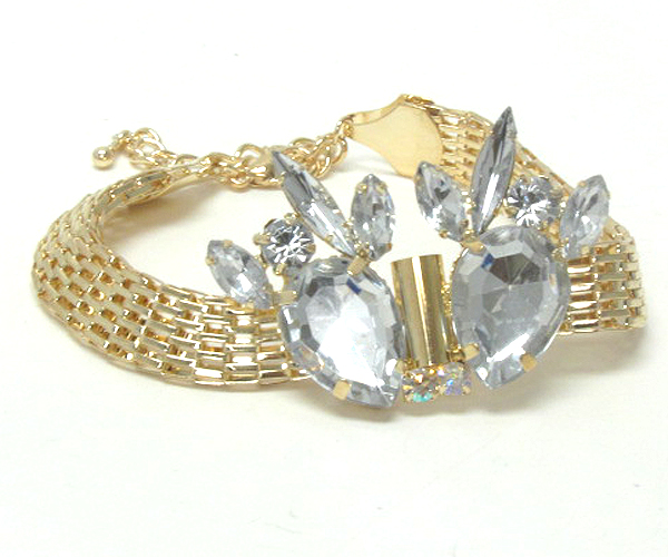 Crystal fashion tear drop and small arrowhead crystal metal box chain bracelet