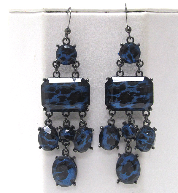 Multi shape coneted crystal glass stone with animal print drop earring