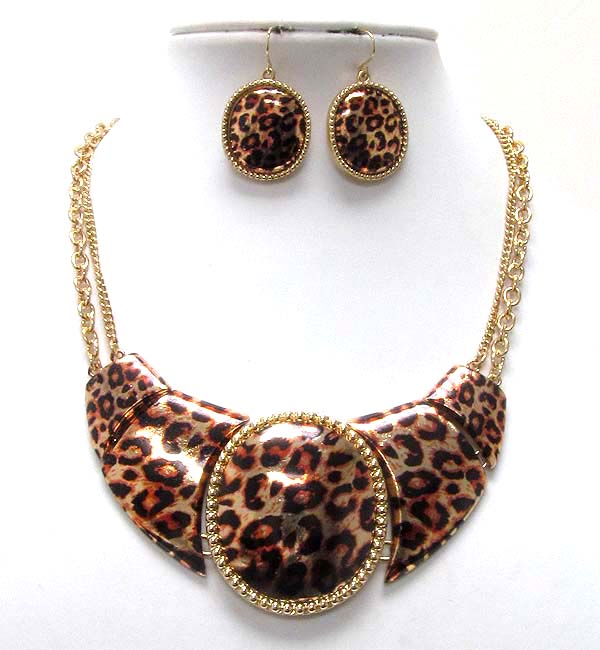 Animal print bib necklace earring set