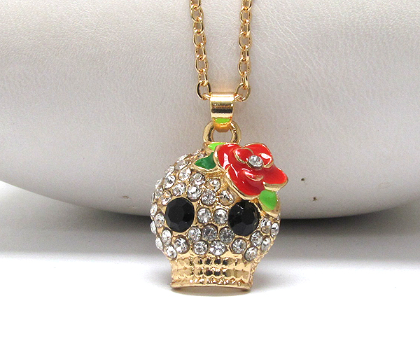 Crystal skull and epoxy flower necklace  