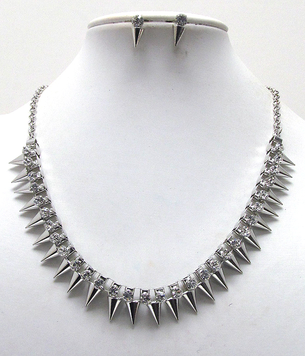 Multi crystal and spike deco necklace earring set