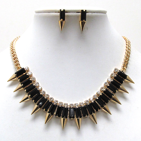 Multi crystal and spike deco necklace earring set